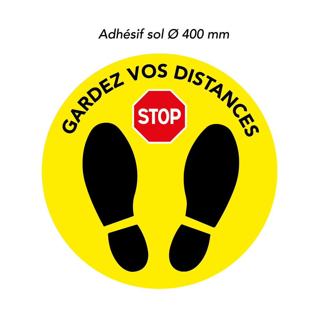 Marquages au sol antidérapants - Gardez vos distances jaune COVID